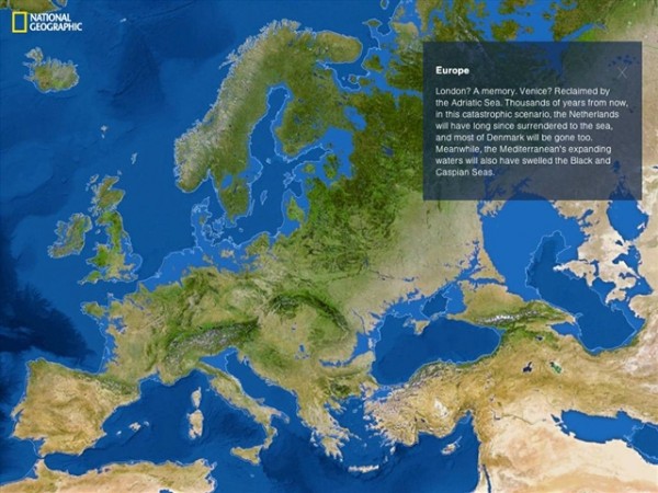 互动地图展示全球冰川融化后的海水淹没情况