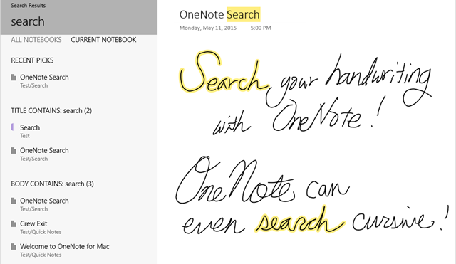 OneNote应用支持手写笔记搜索，Mac版支持录音