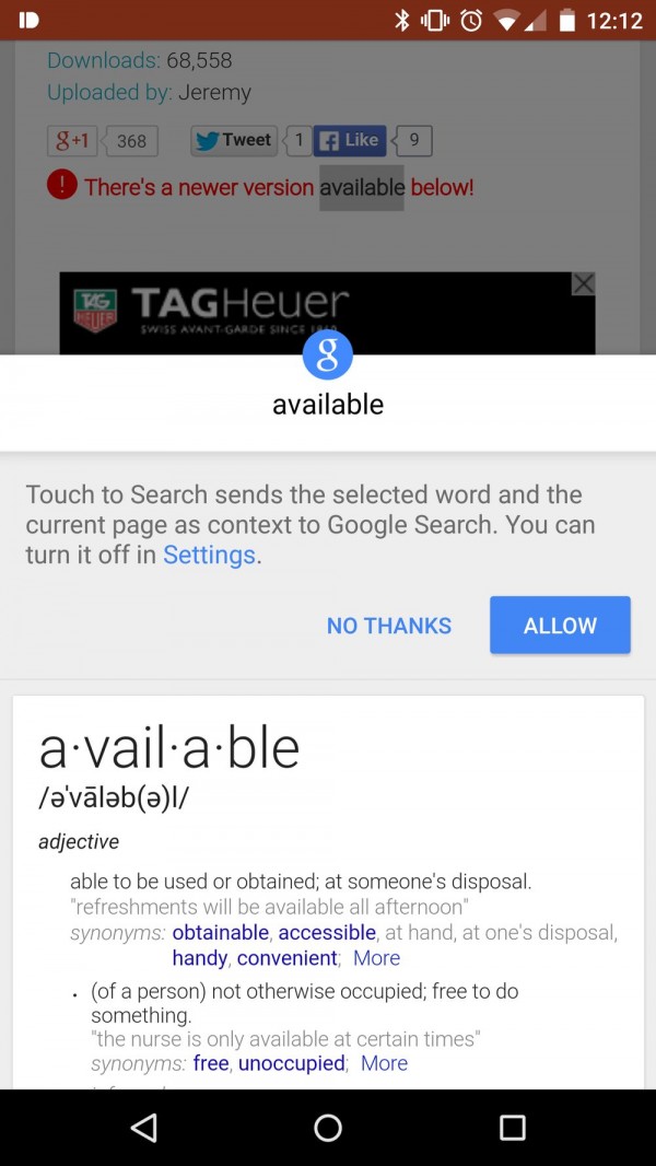 Android端Chrome新增Touch to Search功能
