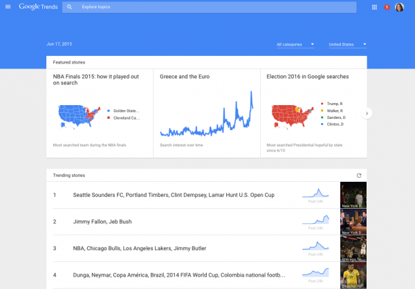 谷歌重新设计的趋势页面可实时追踪主流搜索