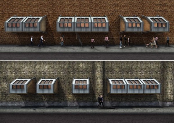 伦敦建筑外墙设小屋 供流浪汉临时栖身