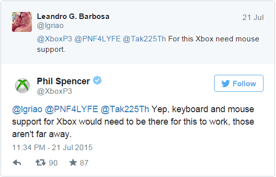 微软确认Xbox One主机将支持键盘和鼠标操控