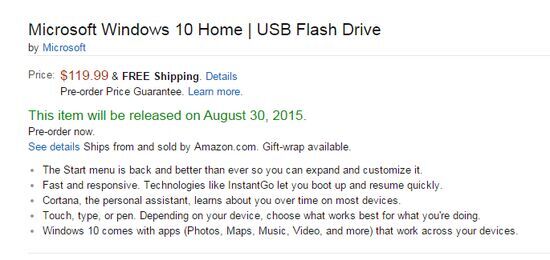 距离开售还有1天，Windows 10升级U盘首度亮相