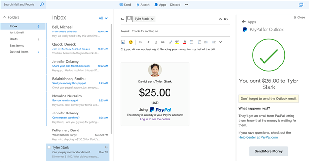 Outlook.com开始启用插件：Evernote、PayPal、Uber