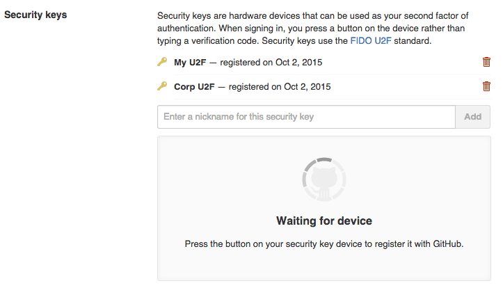 GitHub宣布支持U2F：这意味着以后你可以用一个物理设备保护账号