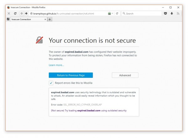 Firefox 44浏览器内建更好的SSL错误指示器