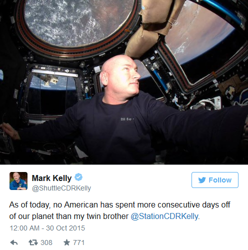 Scott Kelly打破美国宇航员在太空持续生活最长纪录