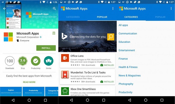 微软发布了一款名叫“Microsoft Apps”的Android应用