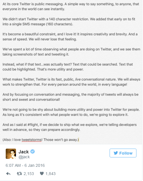 Twitter CEO解释取消推文140字符限制的原因