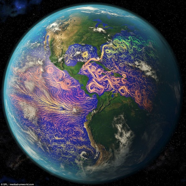 NASA给地球洋流“上色”：美轮美奂