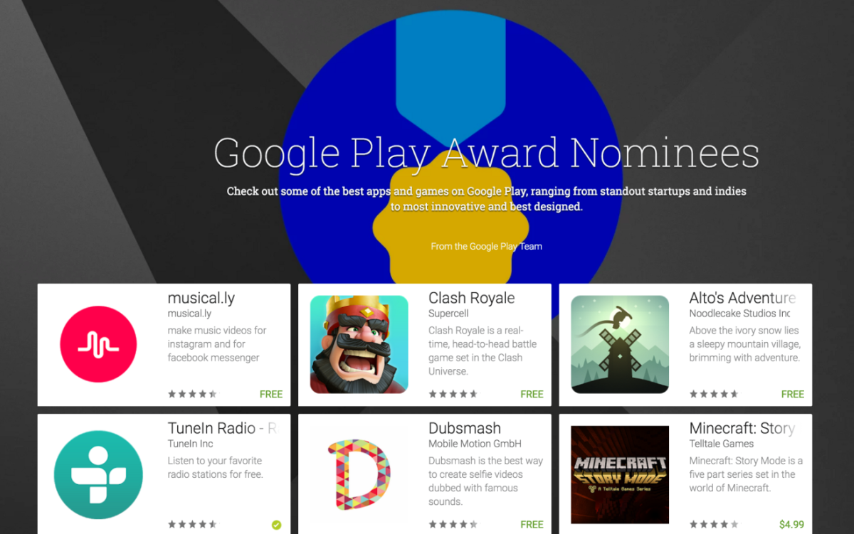谷歌首次设立Google Play奖项，集中展示最佳安卓应用
