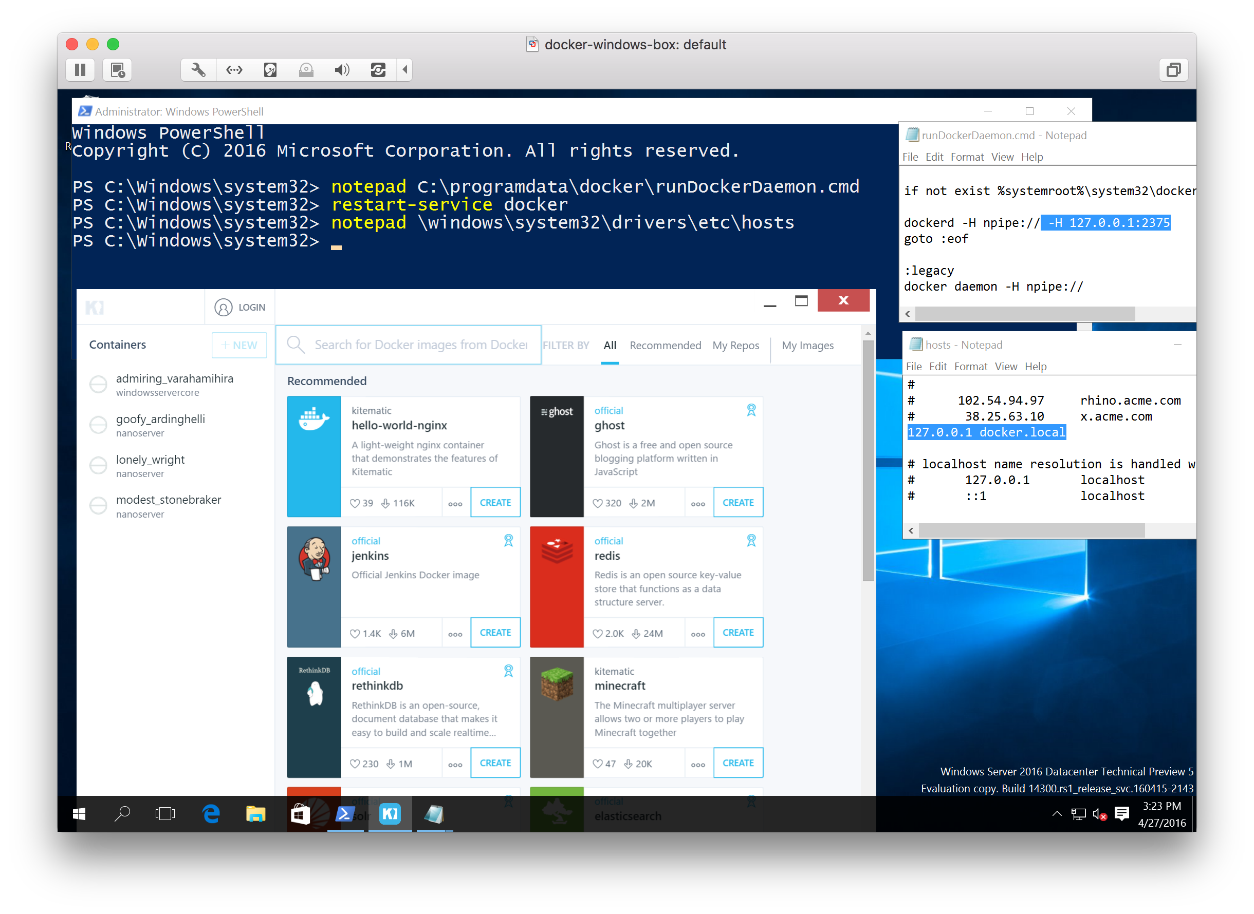 Windows 2016 TP5 上的Docker第一印象