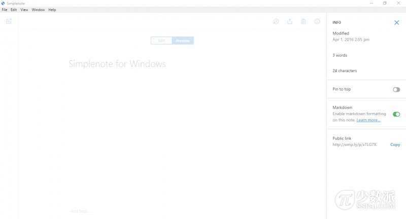 Simplenote for Windows，有 Markdown 加持的极简写作工具 | App+1