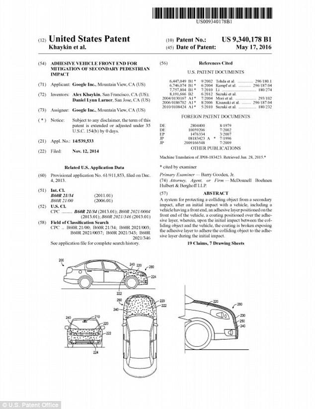 谷歌新专利：自动驾驶汽车撞车后将行人粘在车上