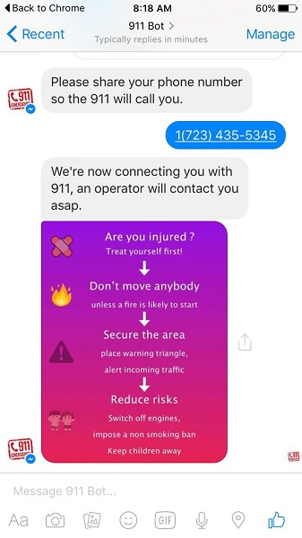 Facebook Messenger迎来可拨打911电话的即时聊天机器人