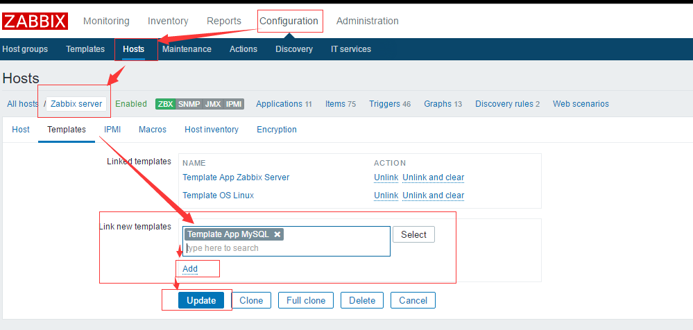 Zabbix-3.0.3使用自带模板监控MySQL