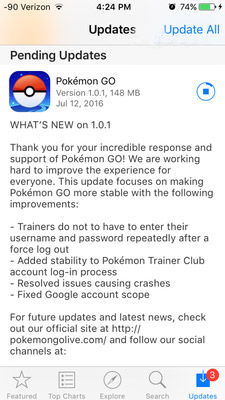 iOS版《精灵宝可梦 Go》首次更新：保护隐私，更稳定