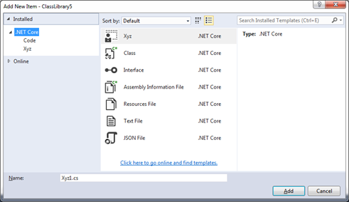 为.NET Core项目定义Item Template