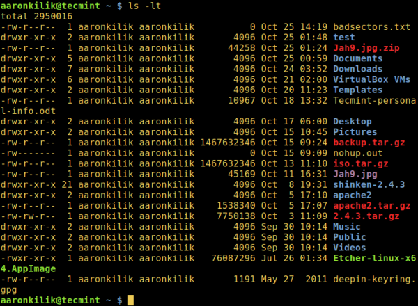 如何在Linux中按最后修改时间对ls命令的输出进行排序