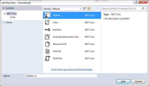 为.NET Core项目定义Item Template