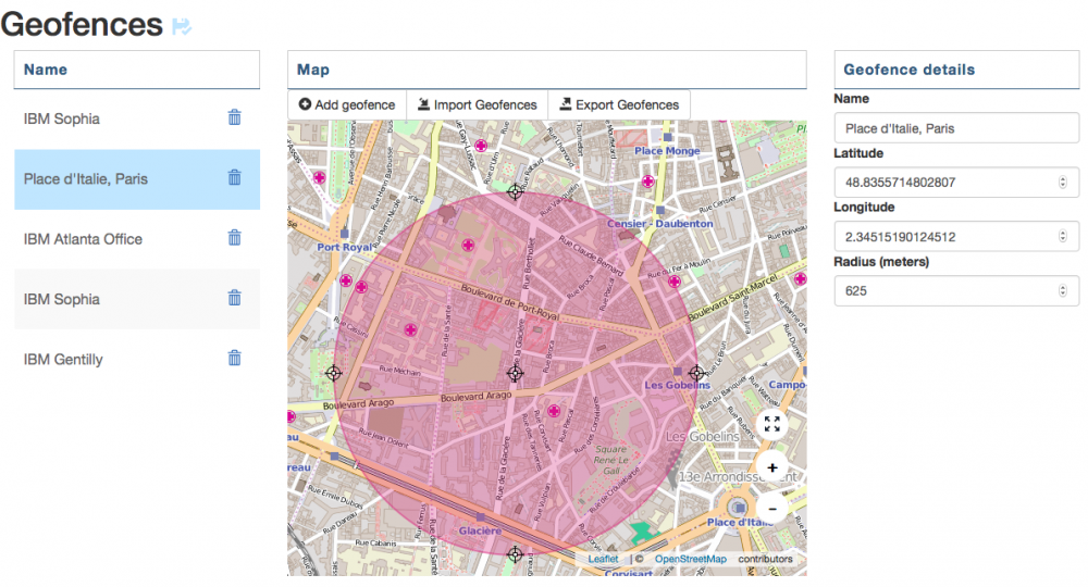 使用 Bluemix 在云中创建移动地理围栏应用程序