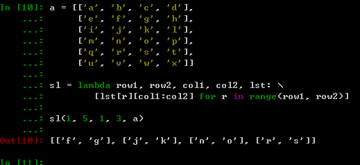 Python二维列表获取子区域元素组成