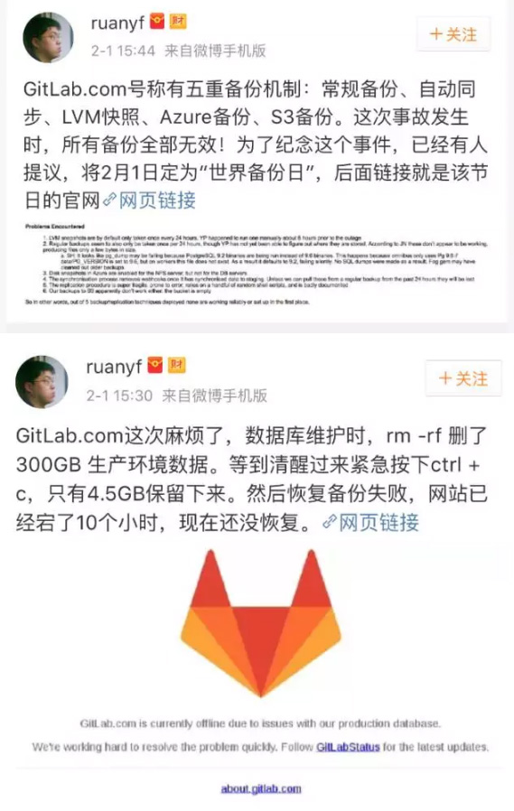 GitLab.com崩溃，rm -rf 删了300GB 数据；要命的是，备份偏偏失效