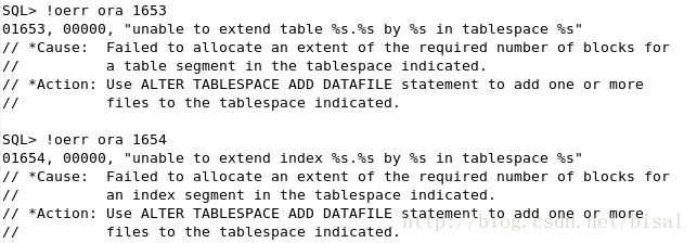 ORA-01653/01654错误和dba_free_space视图的理解