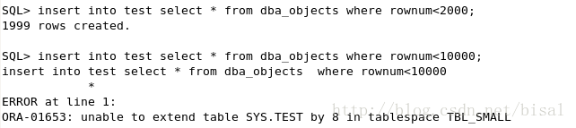 ORA-01653/01654错误和dba_free_space视图的理解