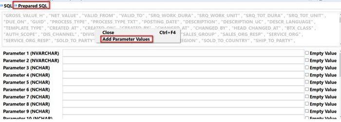 使用字面量或者绑定变量在HANA Studio里执行SQL语句