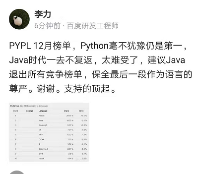 确认! Python夺冠，Java“被迫”退出竞争舞台，网友：崩溃！