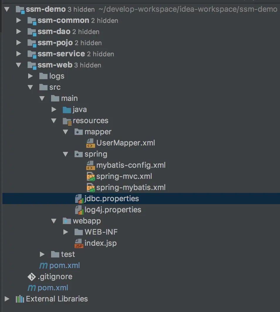 IntelliJ IDEA + Maven 的多模块Spring MVC + Spring + Mybatis项目骨架