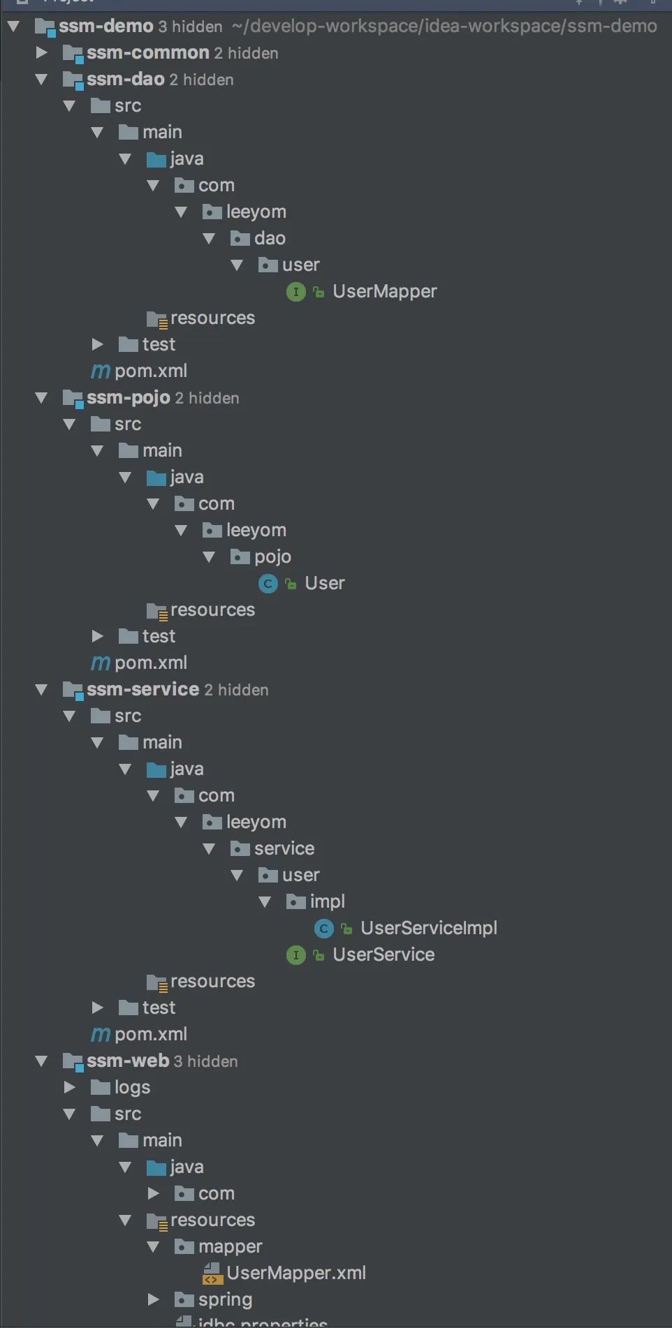 IntelliJ IDEA + Maven 的多模块Spring MVC + Spring + Mybatis项目骨架