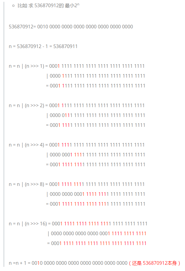 HashMap的tableSizeFor方法：求一个数的最小的2^n